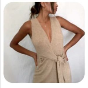 Tan cute knit mini dress.